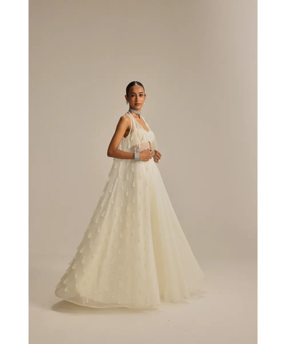 VVANI VATS- Off White Jacket Pearl and Mirror Jacket Set